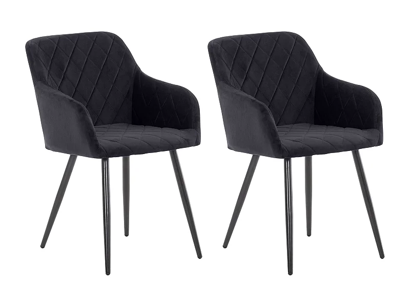 Lot de 2  chaises avec accoudoirs - Velours - Noir - Shila