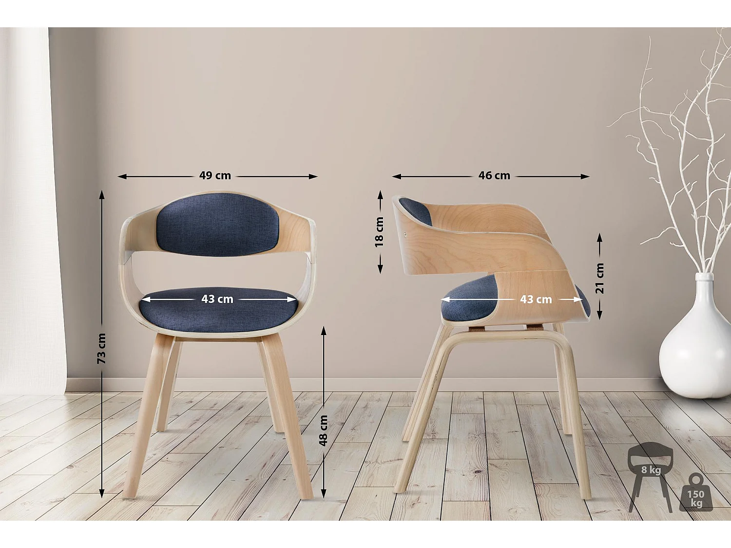 chaises avec accoudoirs - Tissu - Nature / Bleu - Kingston