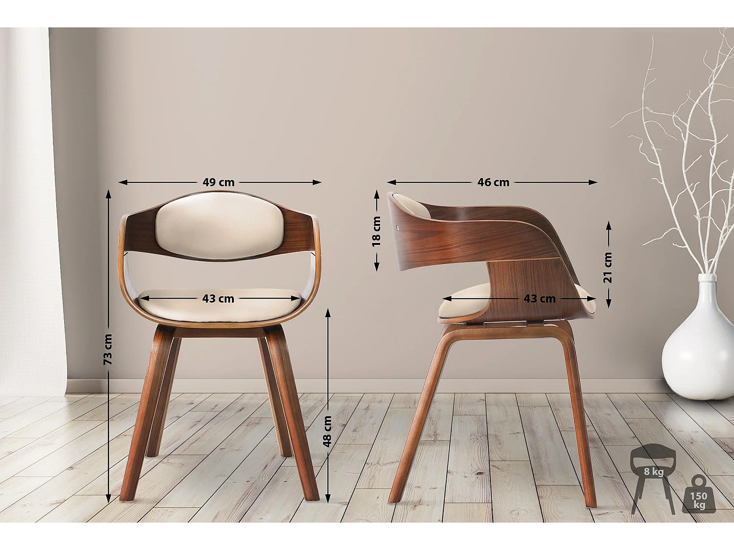 chaises avec accoudoirs - Similicuir - Noyer / Crème - Kingston