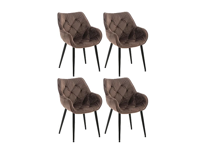 Lot de 4  chaises avec accoudoirs - Velours - Marron - Tanna