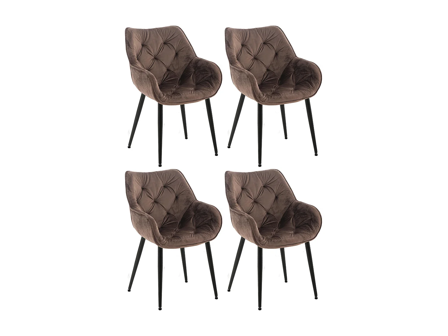 Lot de 4  chaises avec accoudoirs - Velours - Marron - Tanna
