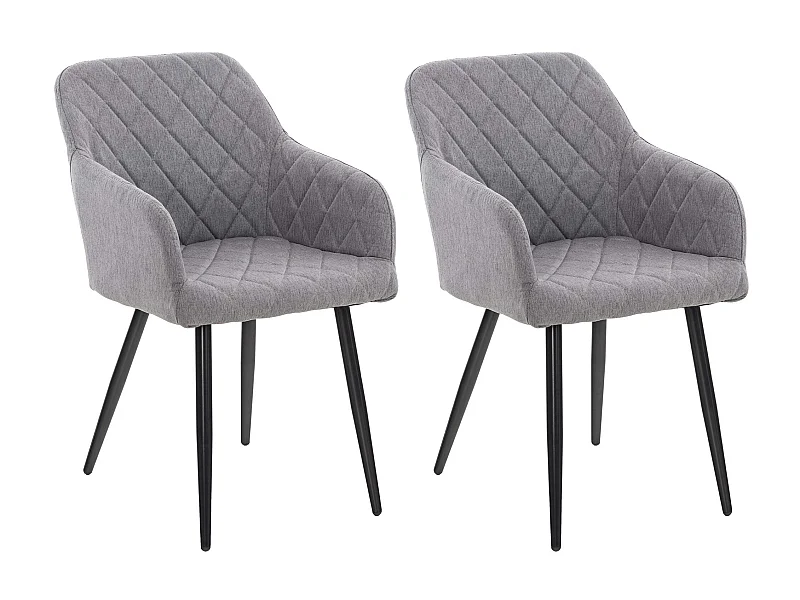 Lot de 2  chaises avec accoudoirs - Tissu - Gris - Shila