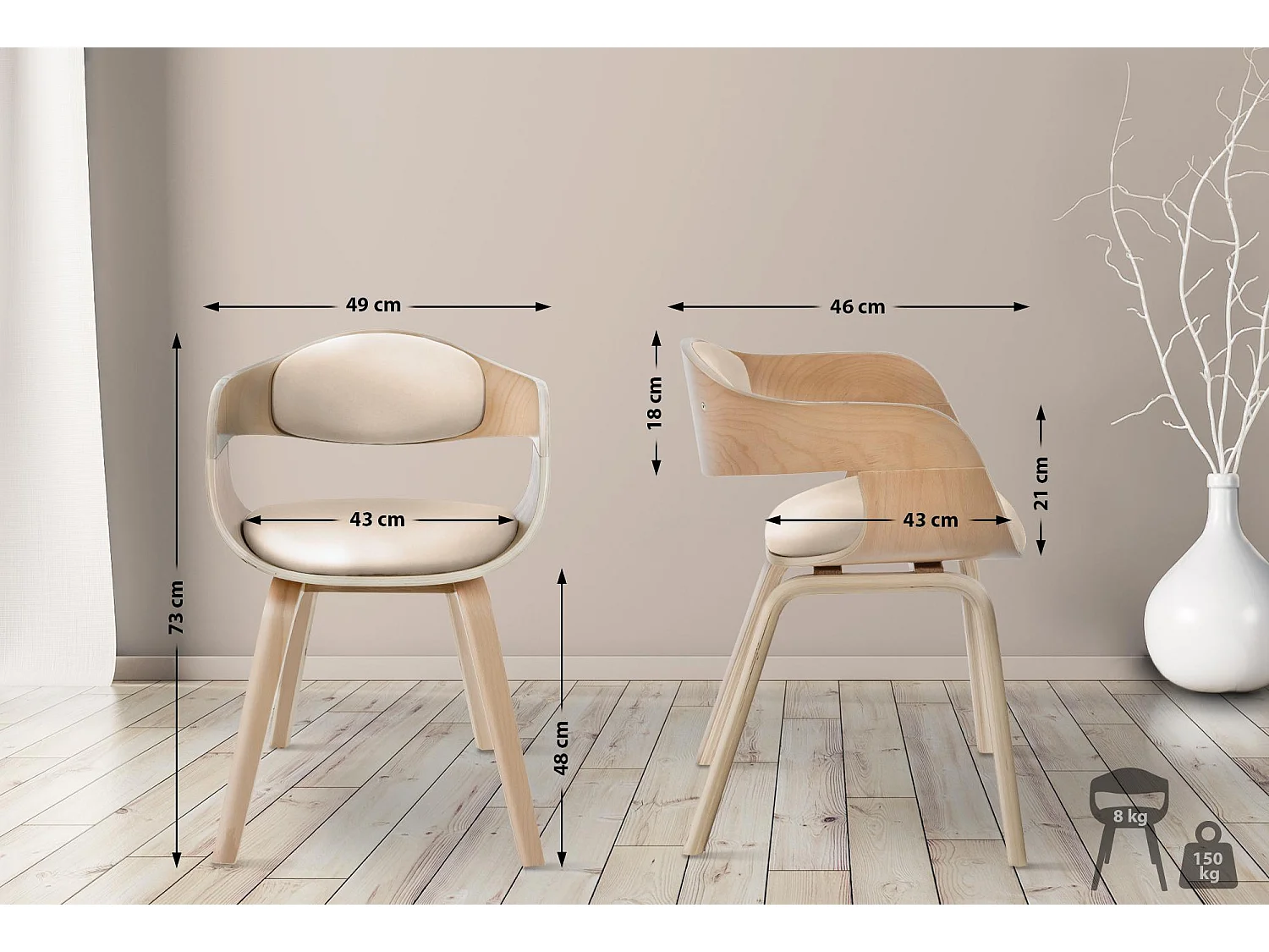 chaises avec accoudoirs - Similicuir - Nature / Crème - Kingston