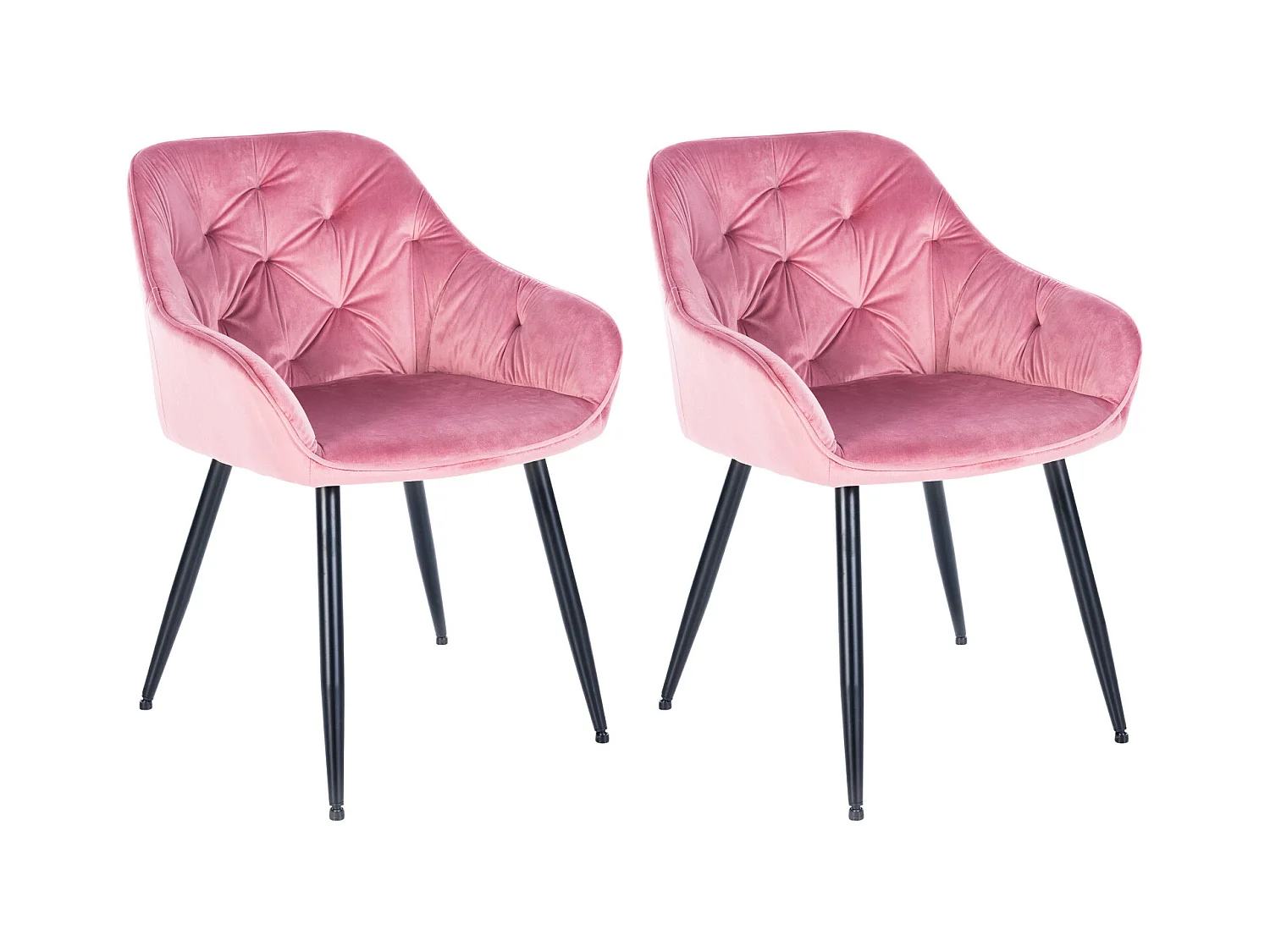Lot de 2  chaises avec accoudoirs - Velours - Rose - Cassis