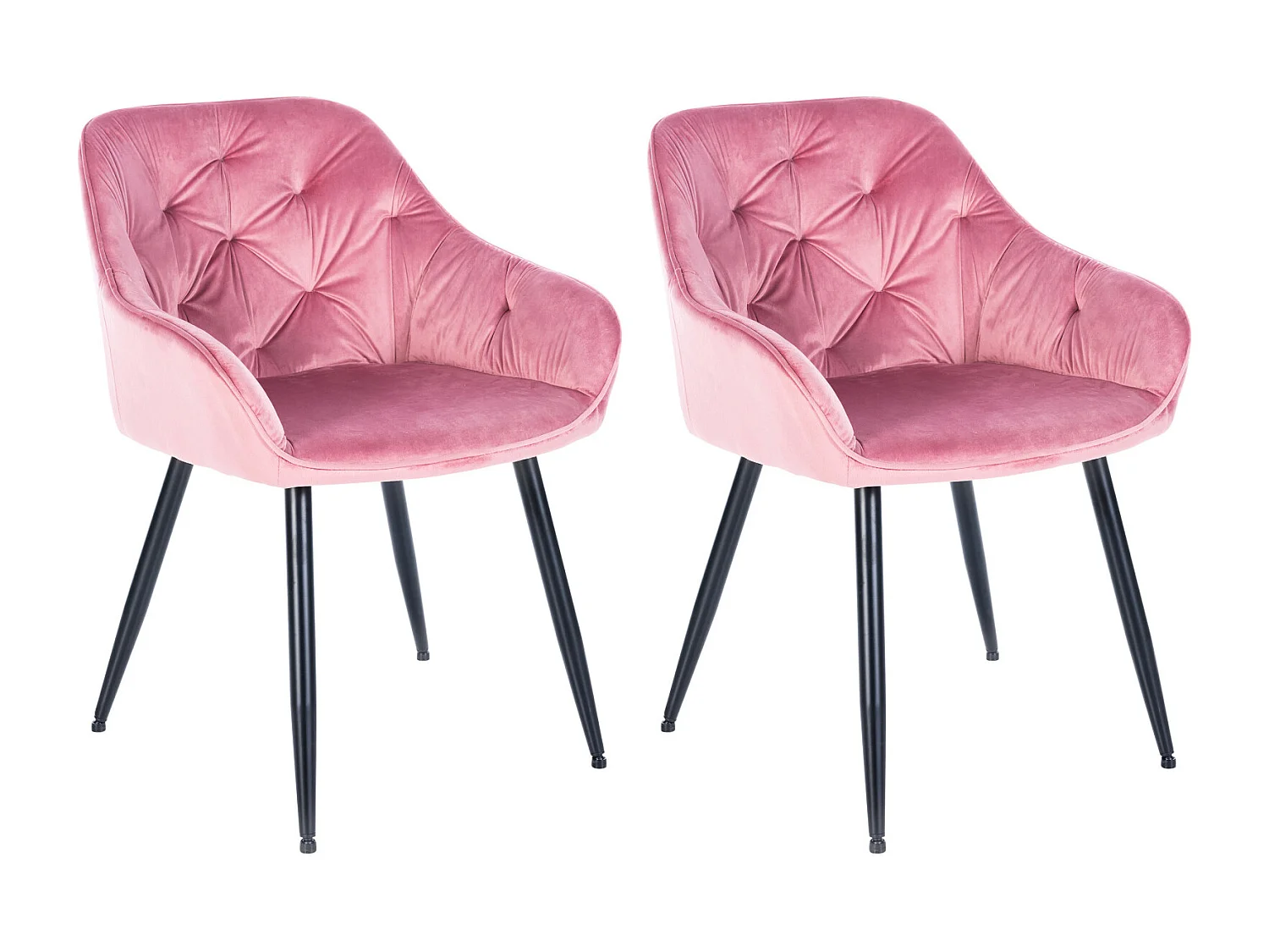 Lot de 2  chaises avec accoudoirs - Velours - Rose - Cassis