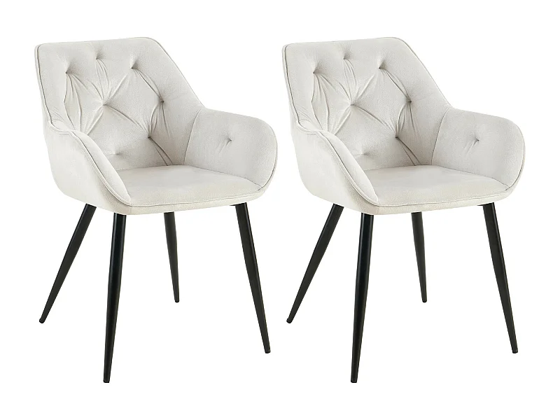 Lot de 2  chaises avec accoudoirs - Velours - Gris clair - Cassis