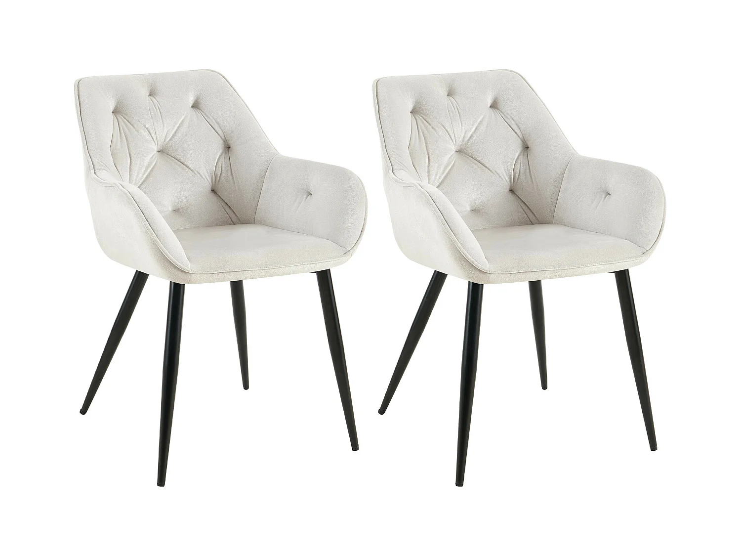 Lot de 2  chaises avec accoudoirs - Velours - Gris clair - Cassis