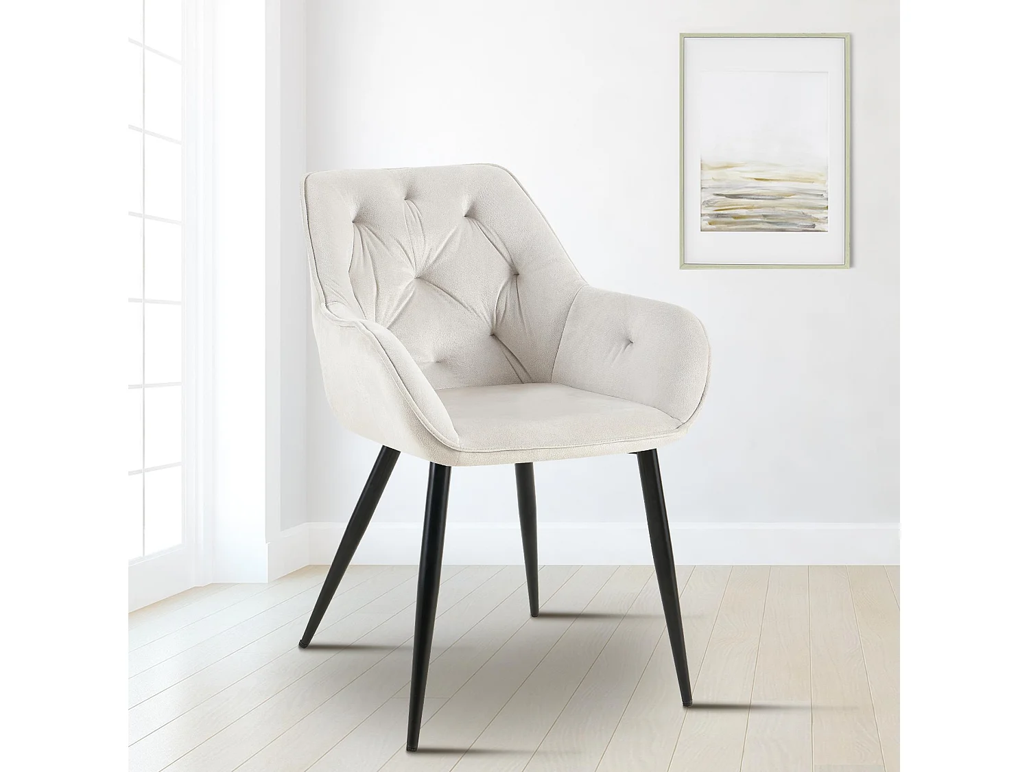 Lot de 2  chaises avec accoudoirs - Velours - Gris clair - Cassis