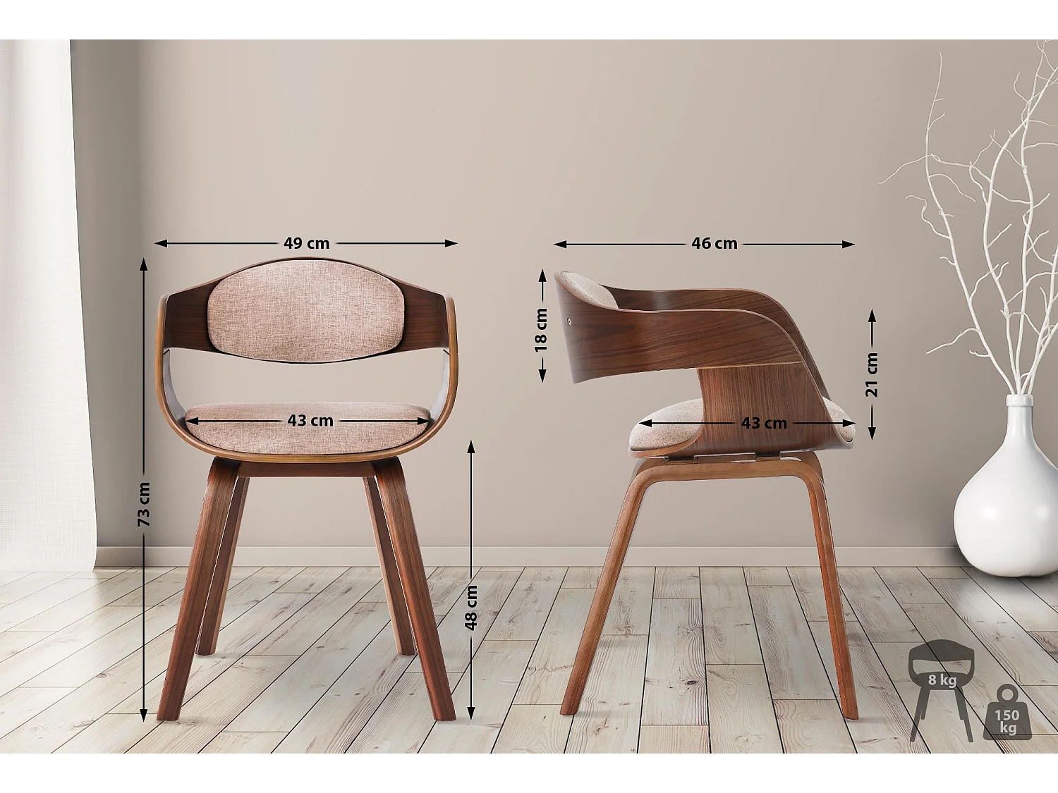 Stoel met armleuningen - Stof - walnoot/creme - Kingston