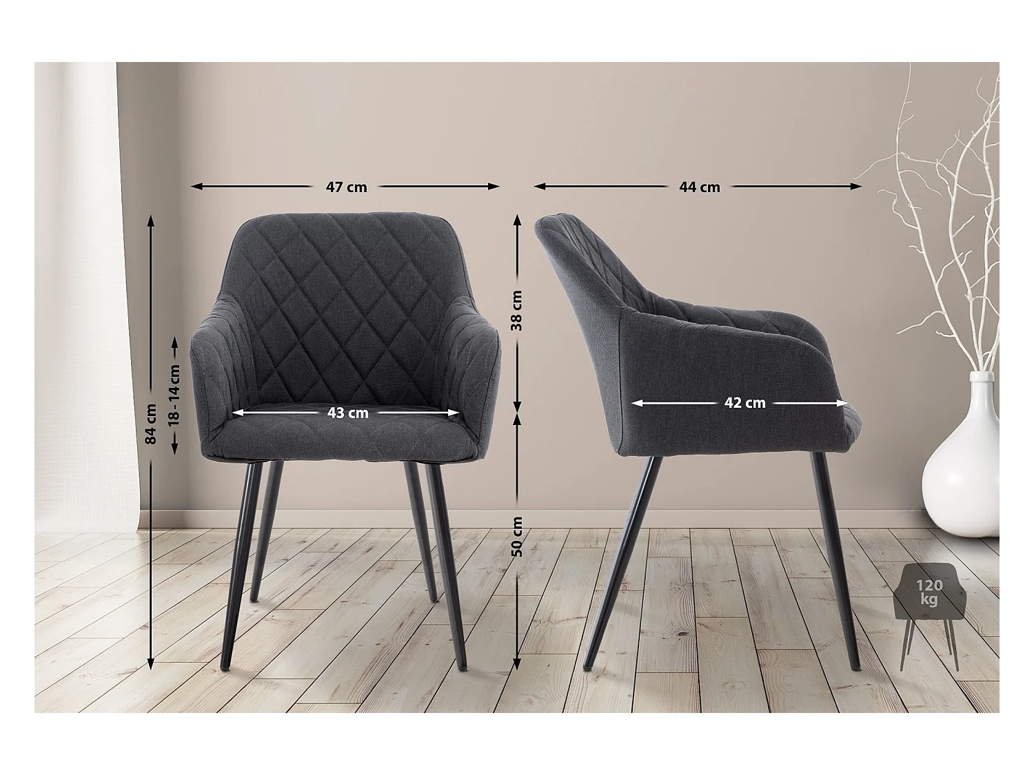 Set van 2  Stoel met armleuningen - Stof - zwart - Shila