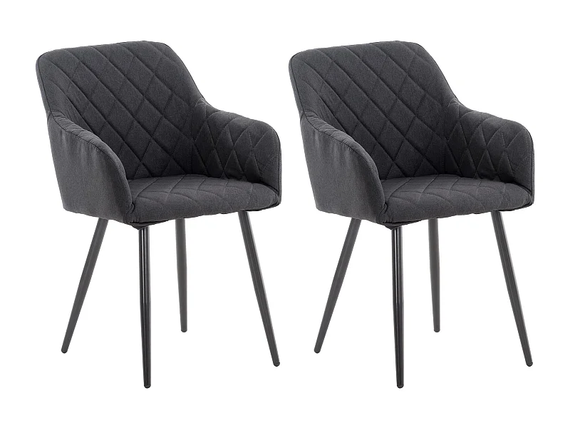 Lot de 2  chaises avec accoudoirs - Tissu - Noir - Shila