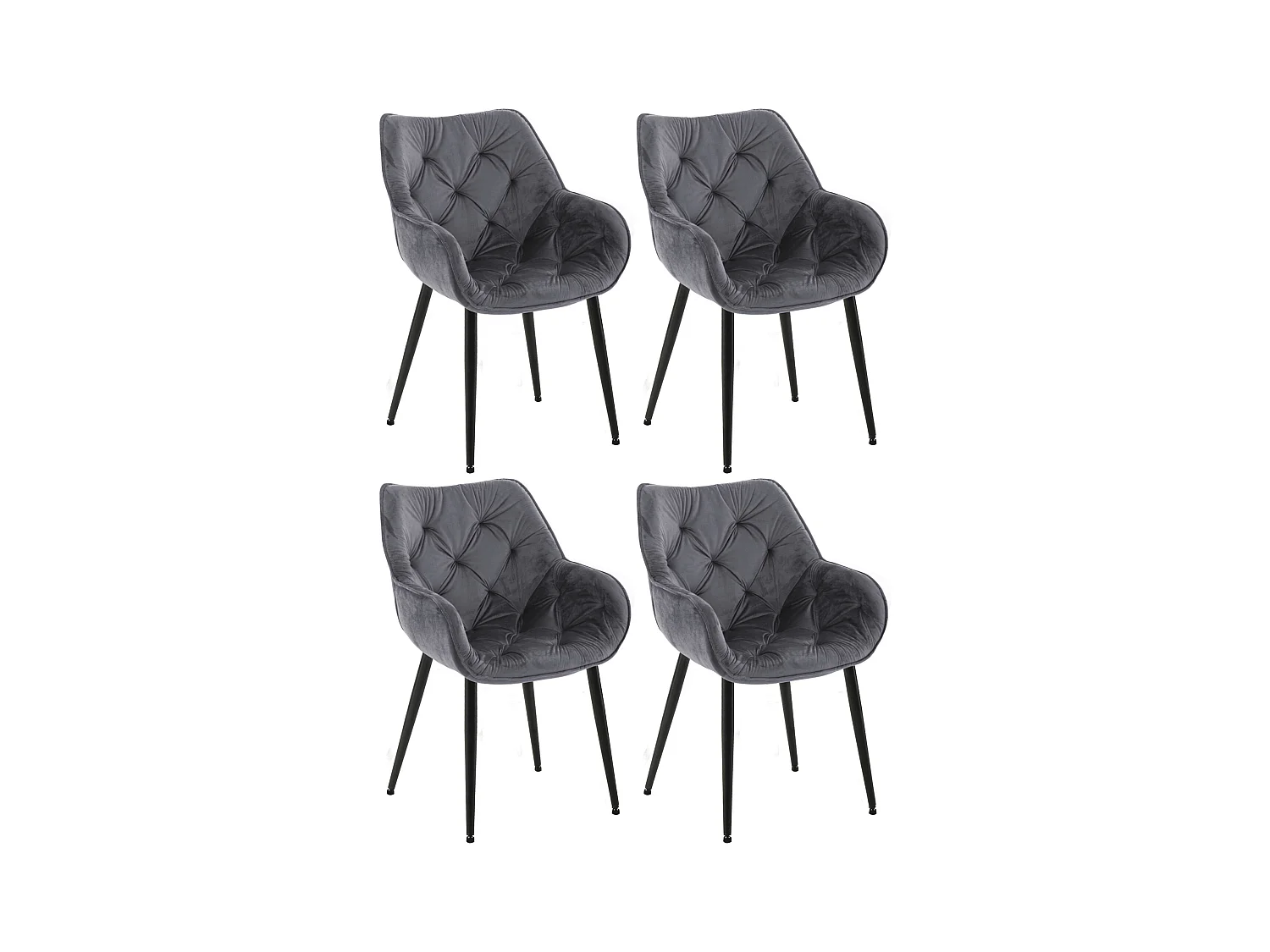 Lot de 4  chaises avec accoudoirs - Velours - Gris foncé - Tanna