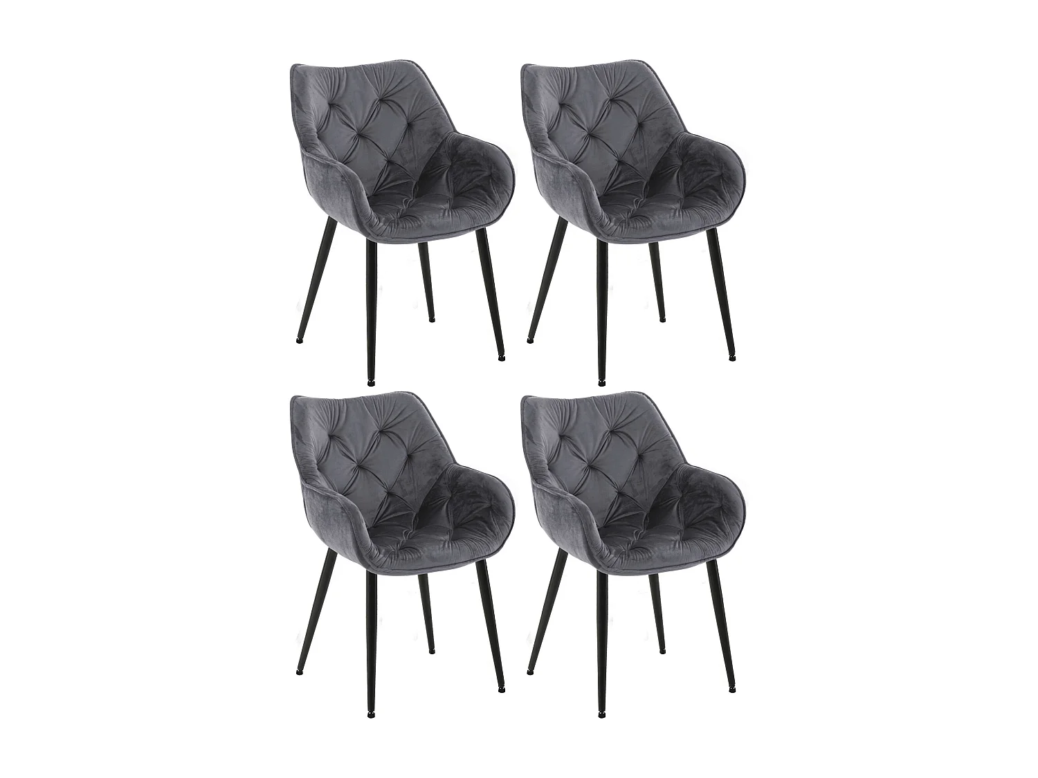 Lot de 4  chaises avec accoudoirs - Velours - Gris foncé - Tanna