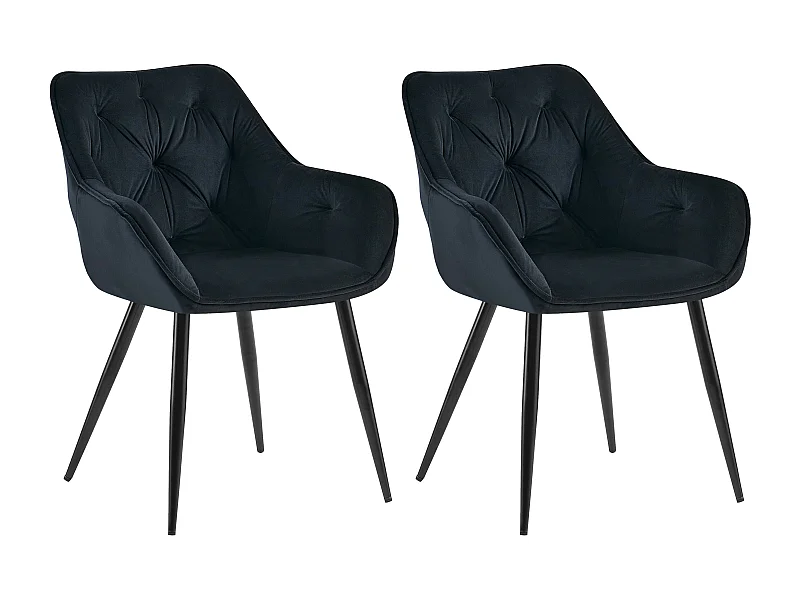 Lot de 2  chaises avec accoudoirs - Velours - Noir - Cassis