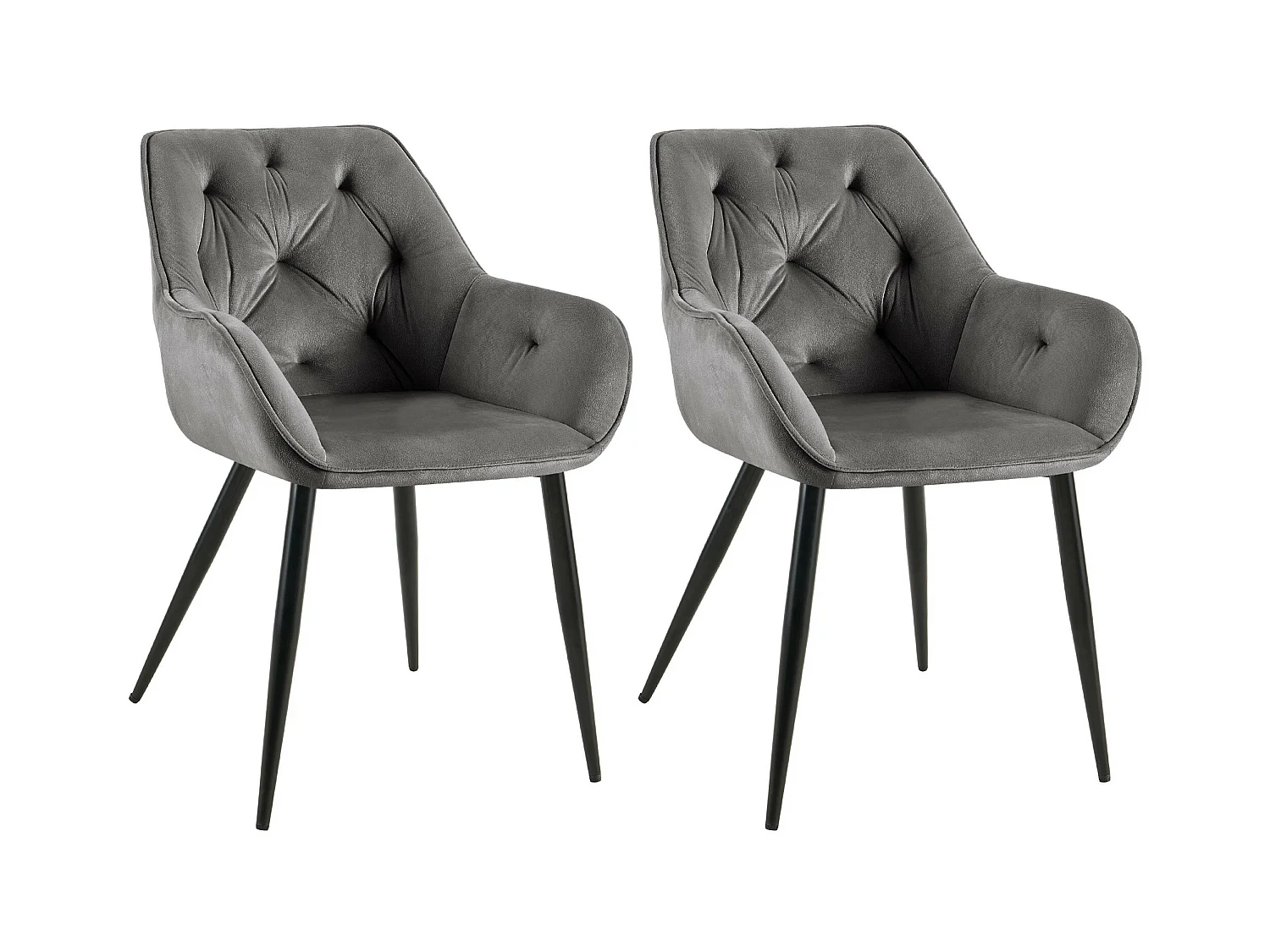 Lot de 2  chaises avec accoudoirs - Velours - Gris foncé - Cassis