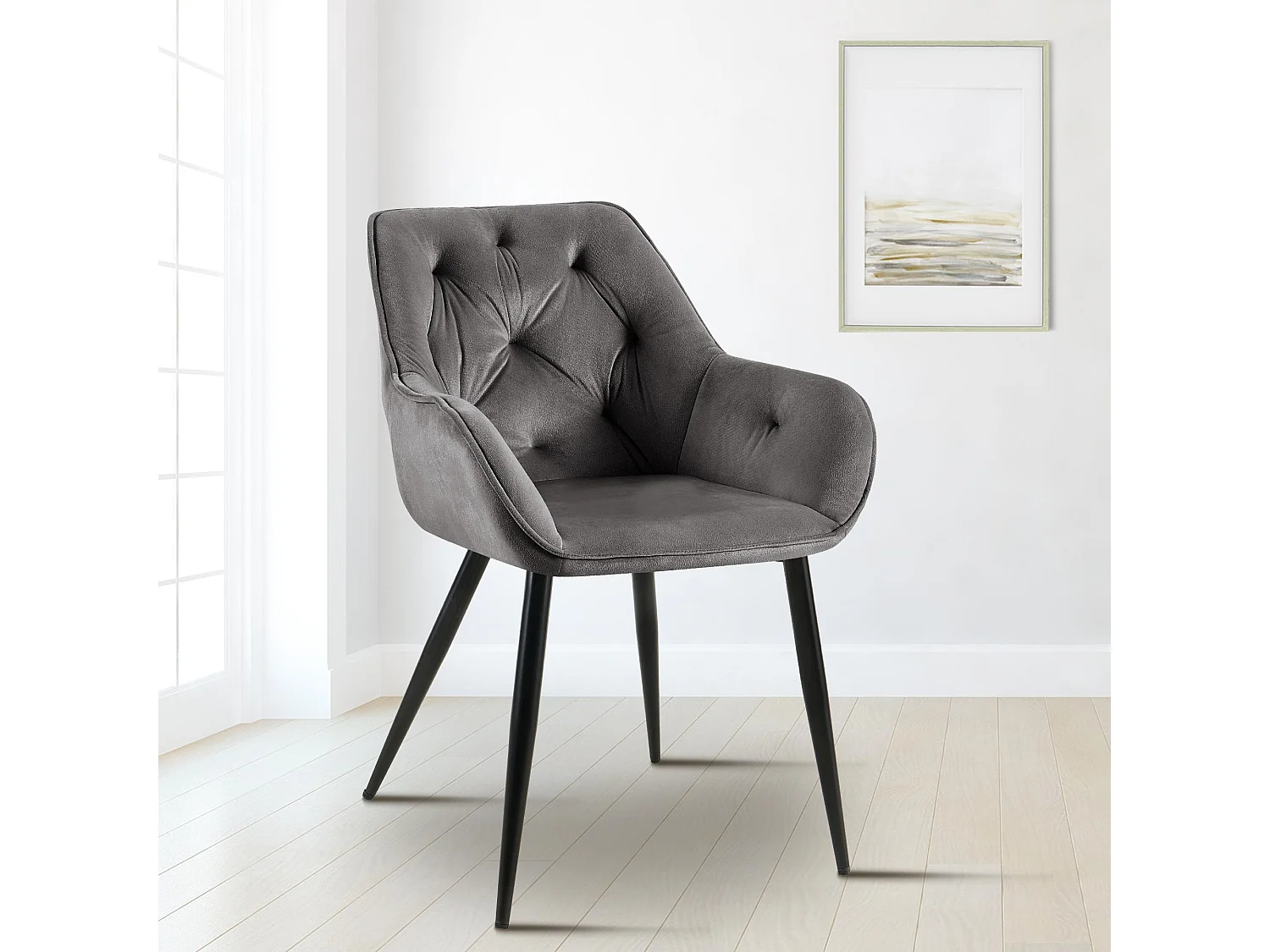 Set De 2  Silla con reposabrazos - Terciopelo - Gris oscuro - Cassis