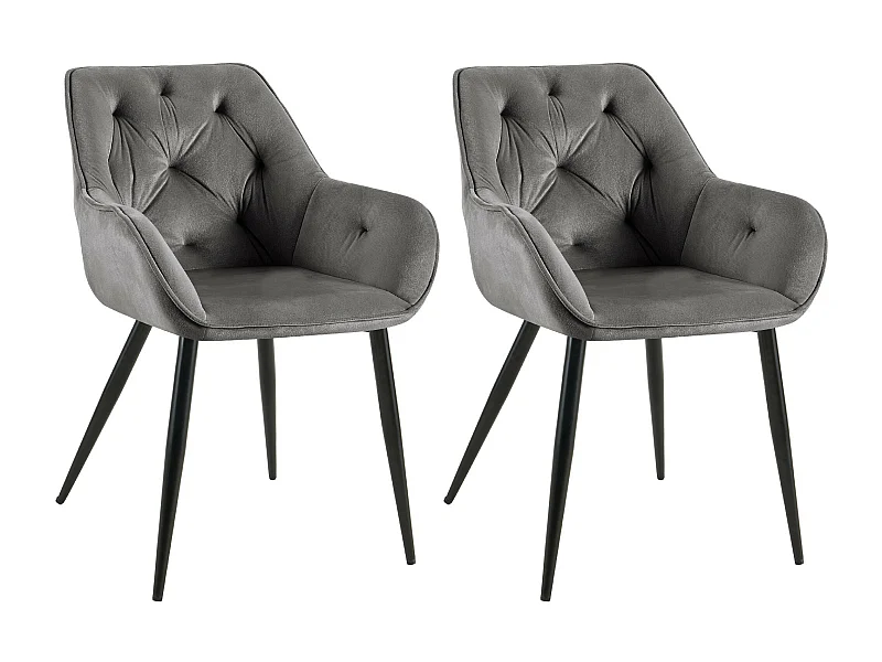 Lot de 2  chaises avec accoudoirs - Velours - Gris foncé - Cassis