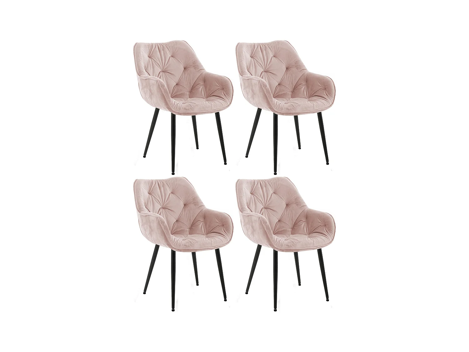 Lot de 4  chaises avec accoudoirs - Velours - Rose - Tanna
