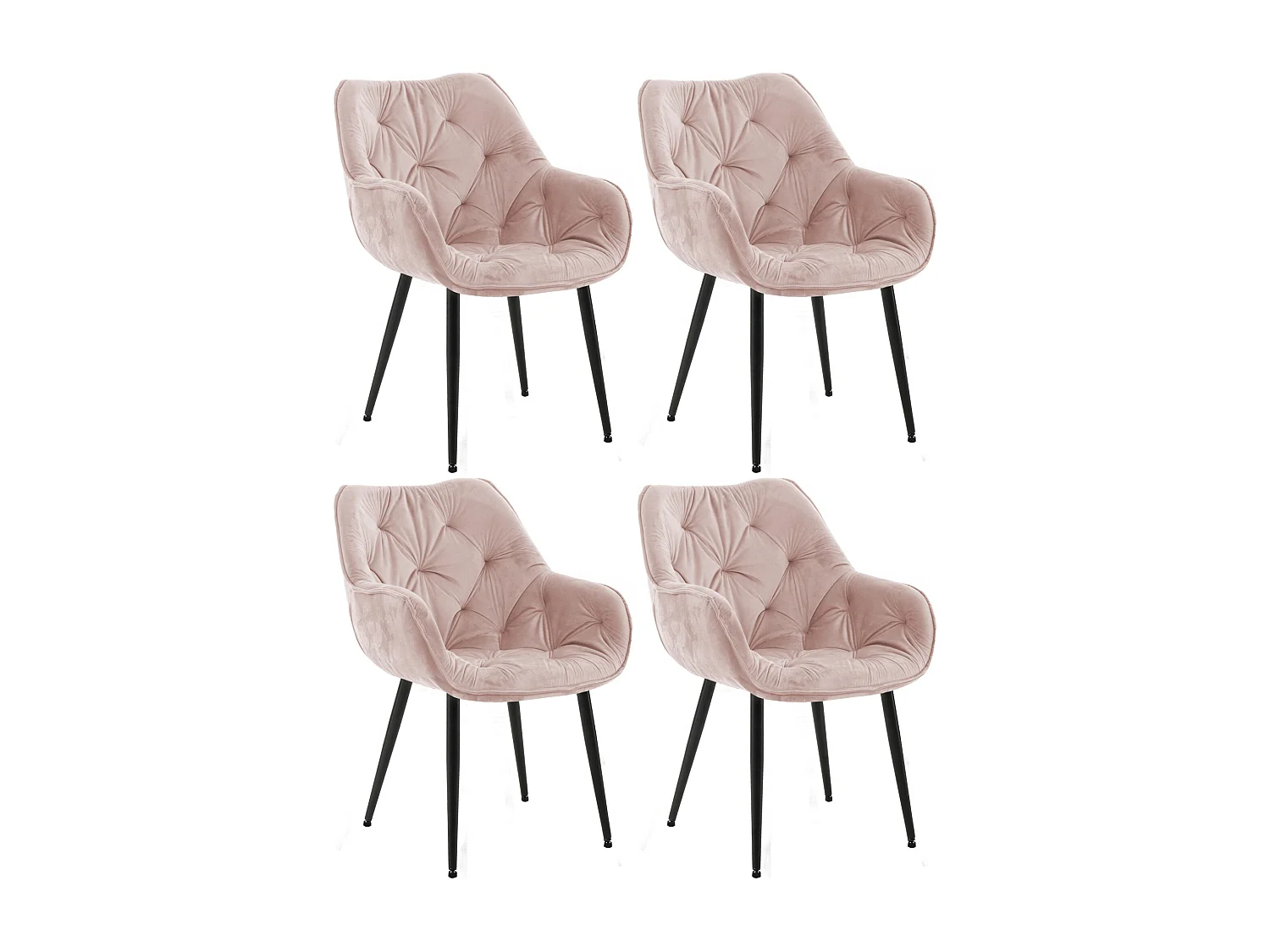 Lot de 4  chaises avec accoudoirs - Velours - Rose - Tanna