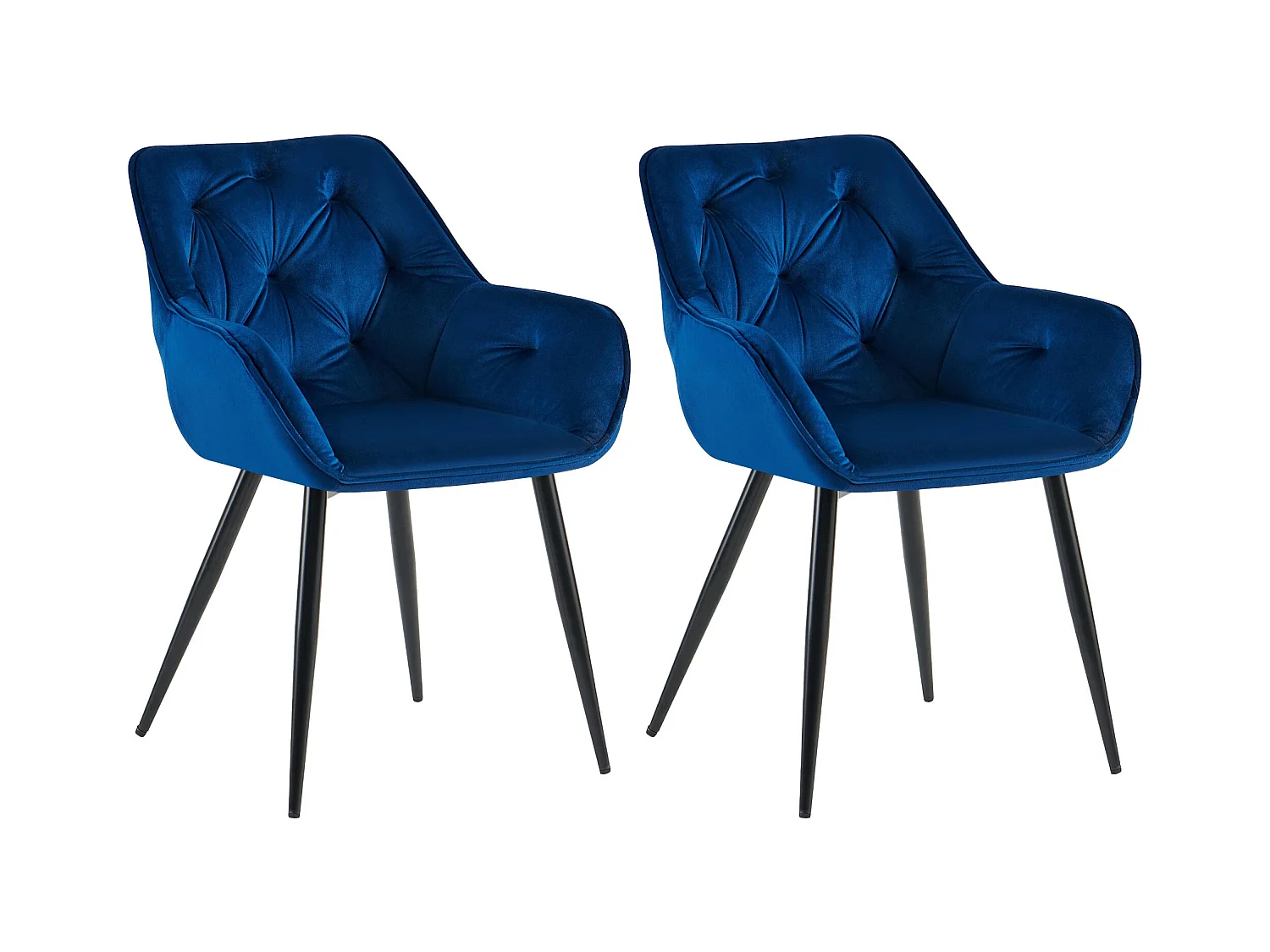 Lot de 2  chaises avec accoudoirs - Velours - Bleu - Cassis