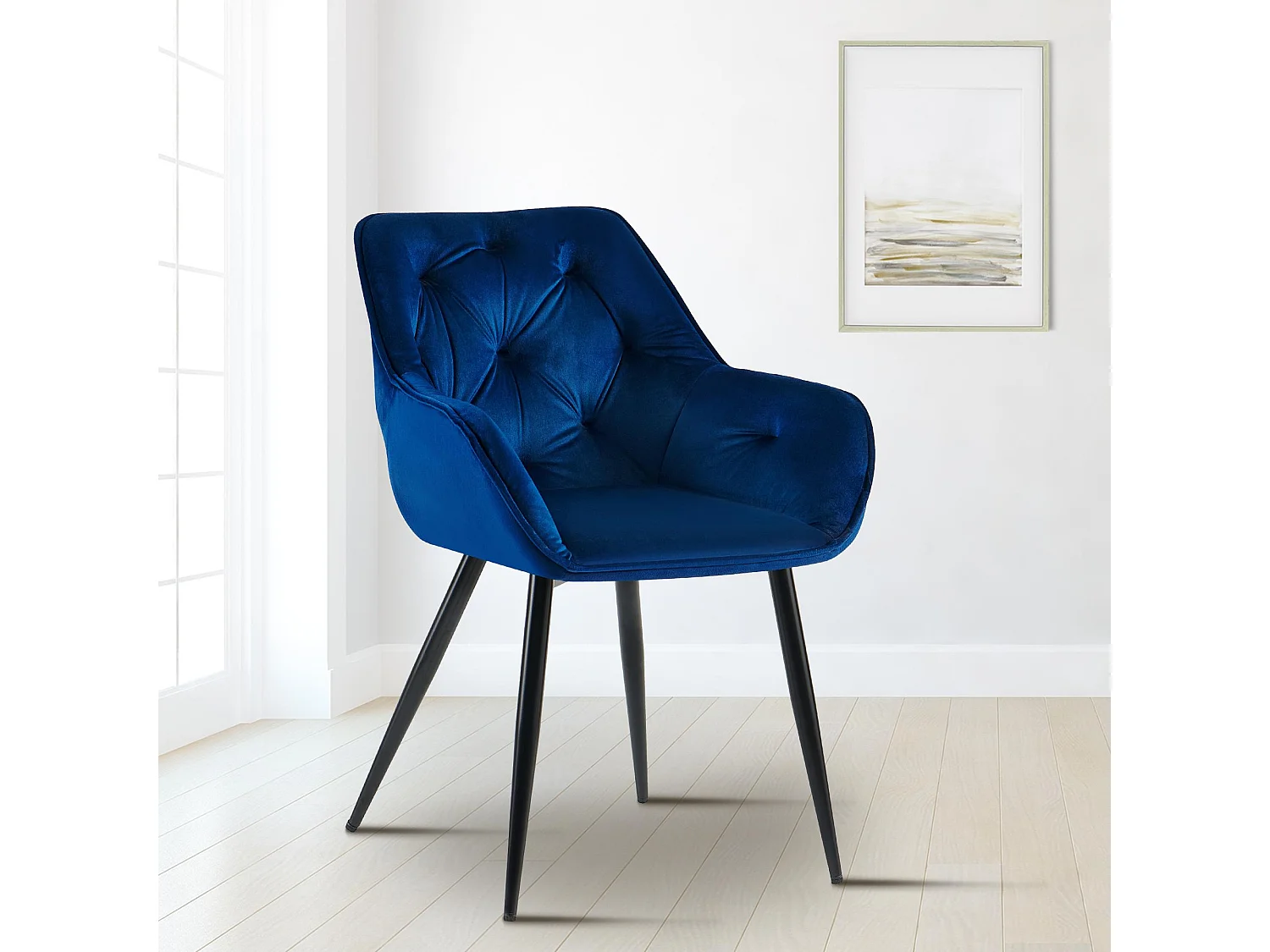 Lot de 2  chaises avec accoudoirs - Velours - Bleu - Cassis