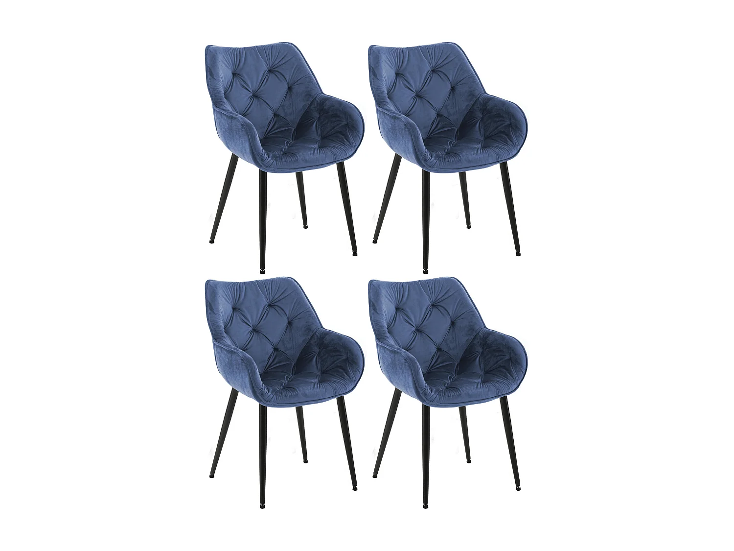 Lot de 4  chaises avec accoudoirs - Velours - Bleu - Tanna