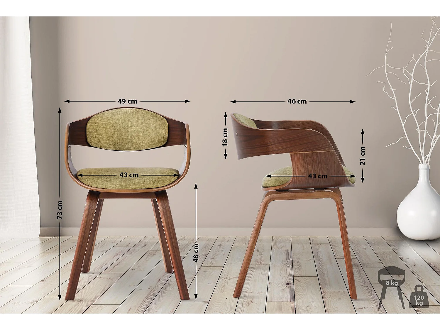 chaises avec accoudoirs - Tissu - Noyer / Vert clair - Kingston