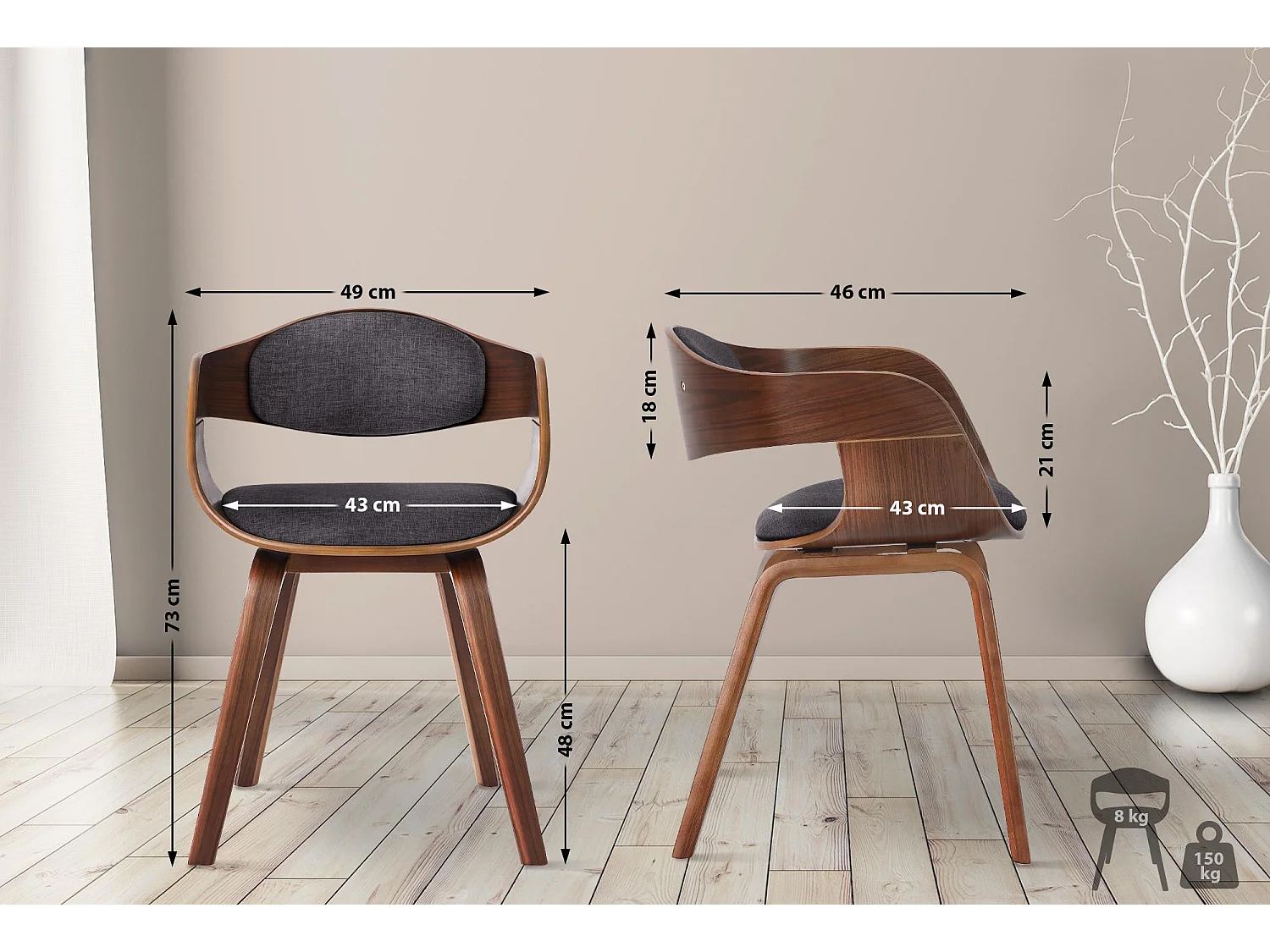 chaises avec accoudoirs - Tissu - Noyer / Gris clair - Kingston