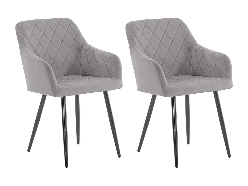 Lot de 2  chaises avec accoudoirs - Velours - Gris - Shila