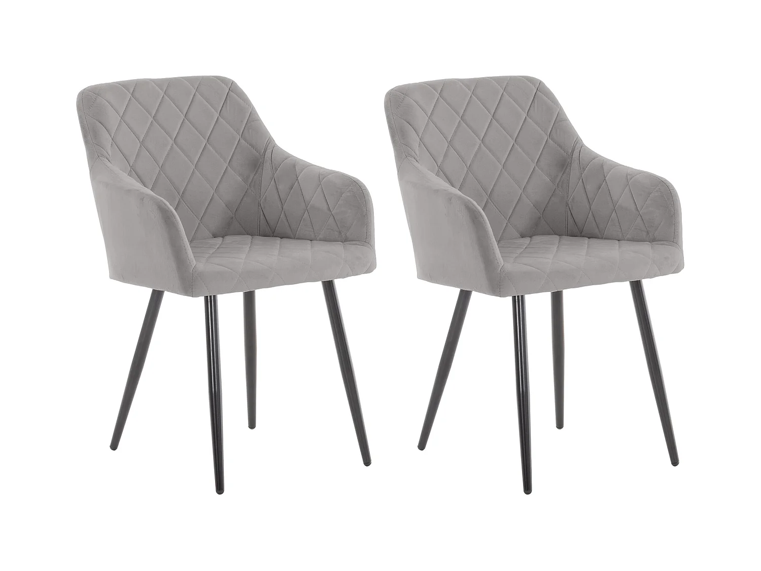 Lot de 2  chaises avec accoudoirs - Velours - Gris - Shila