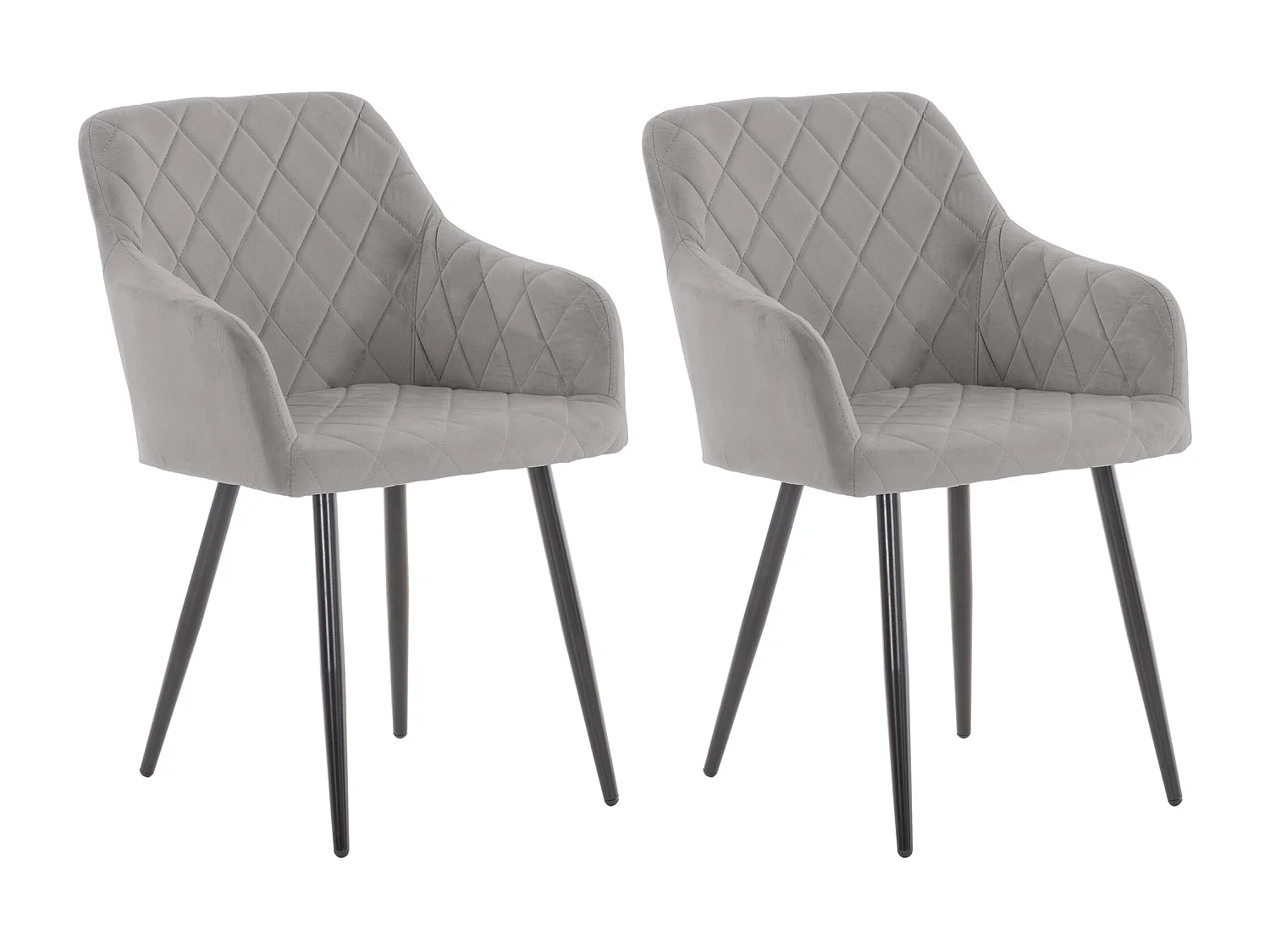 Lot de 2  chaises avec accoudoirs - Velours - Gris - Shila