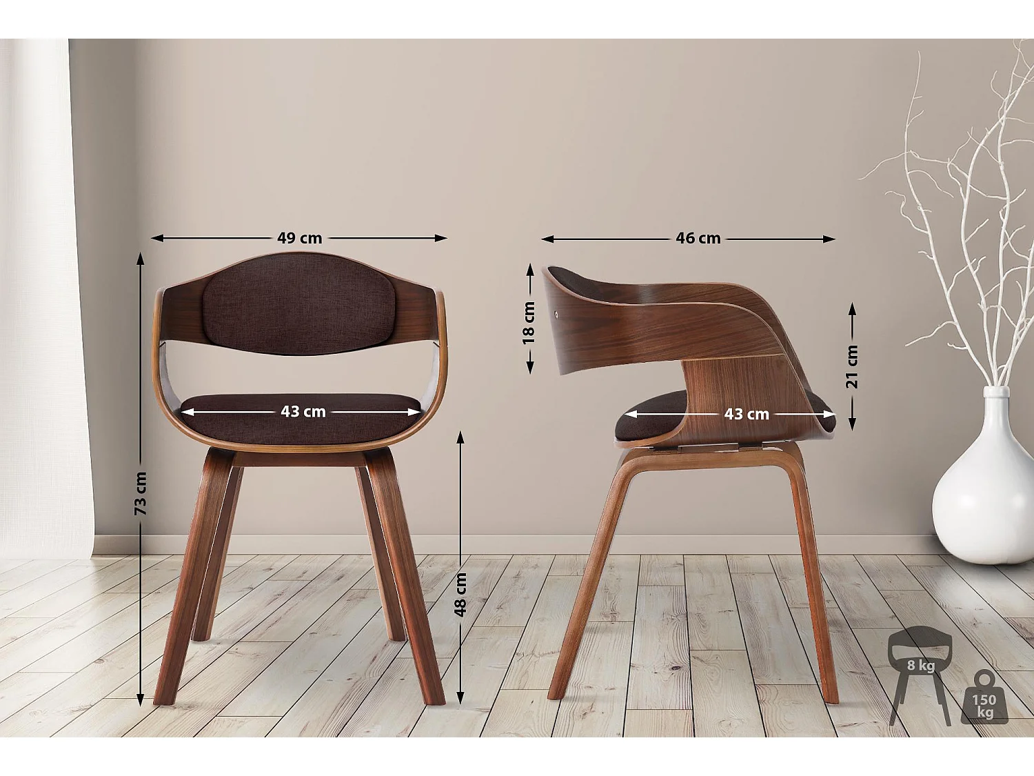 chaises avec accoudoirs - Tissu - Noyer / Marron - Kingston