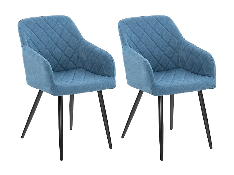 Lot de 2  chaises avec accoudoirs - Tissu - Bleu - Shila