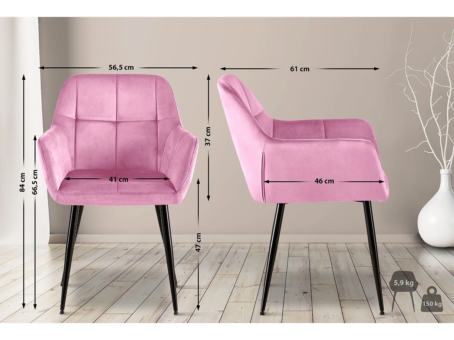 chaises avec accoudoirs - Velours - Rose - Emia