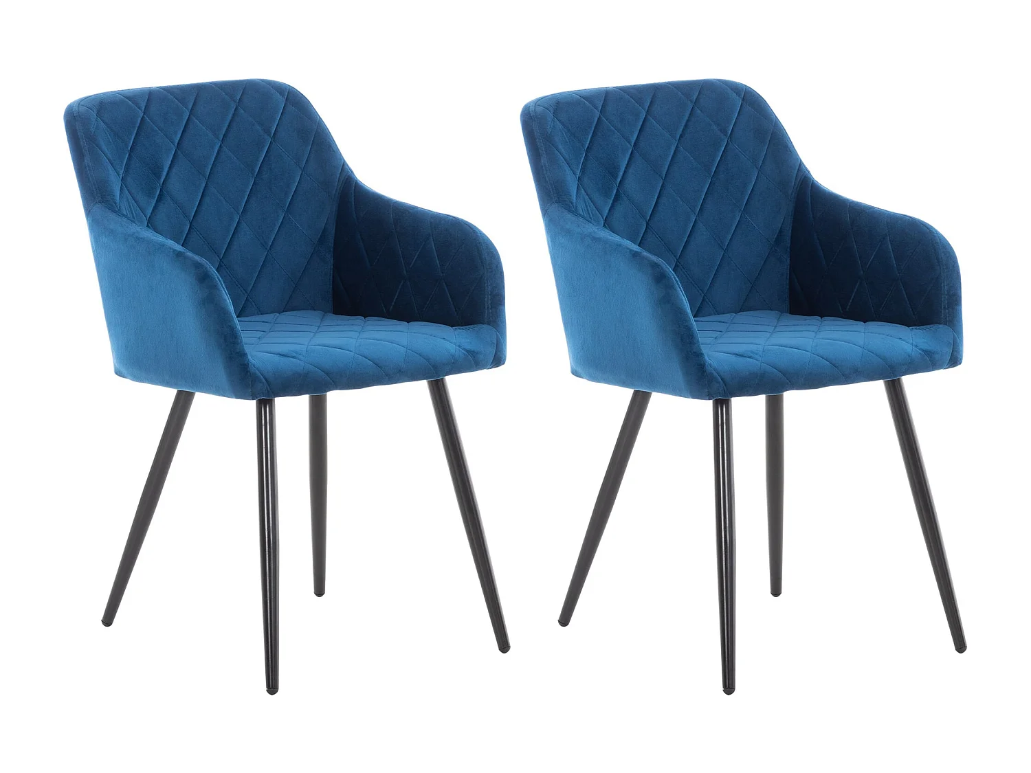 Lot de 2  chaises avec accoudoirs - Velours - Bleu - Shila