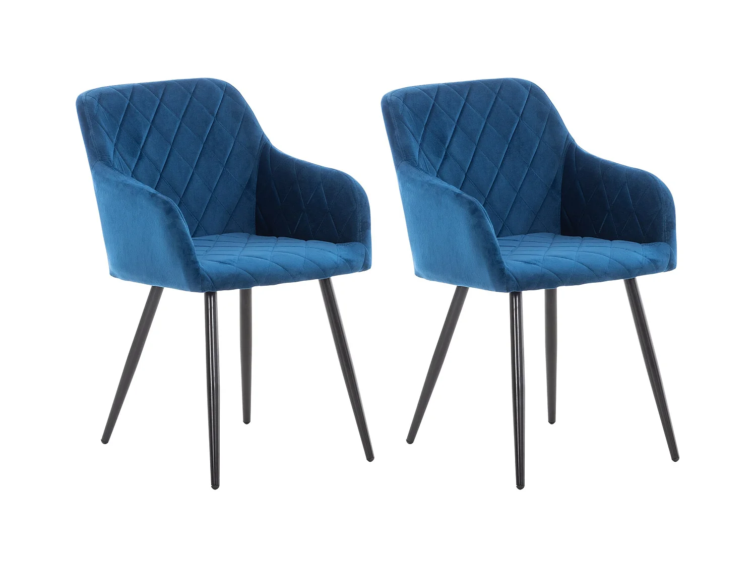 Lot de 2  chaises avec accoudoirs - Velours - Bleu - Shila