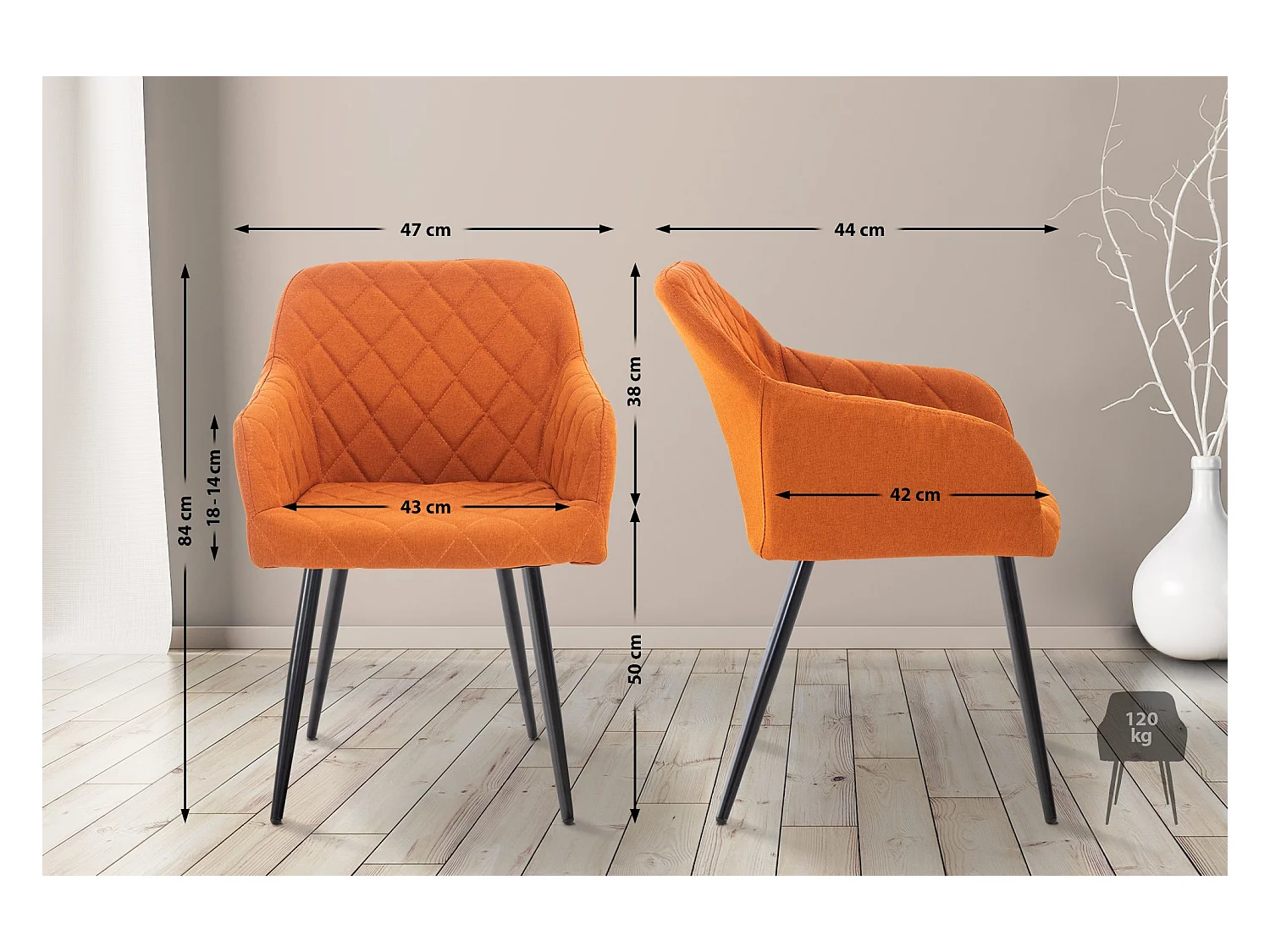 Set van 2  Stoel met armleuningen - Stof - oranje - Shila