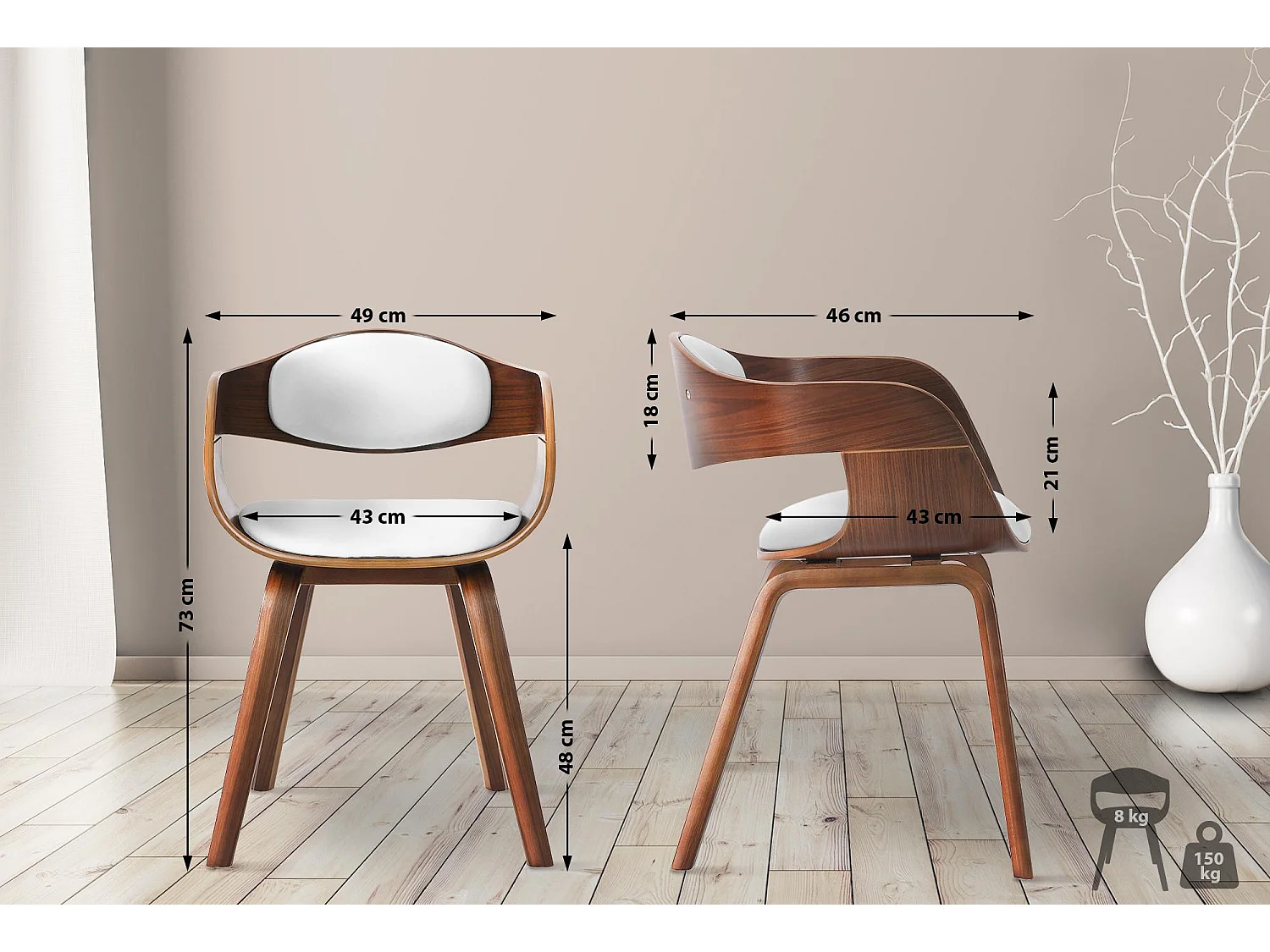 chaises avec accoudoirs - Similicuir - Noyer / Blanc - Kingston