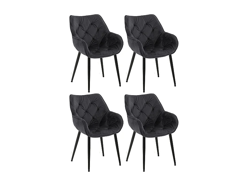 Lot de 4  chaises avec accoudoirs - Velours - Noir - Tanna