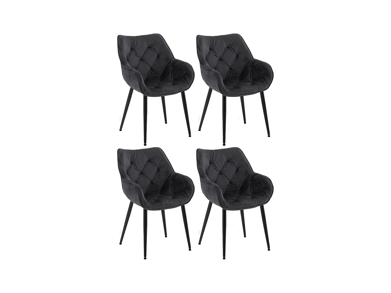 Lot de 4  chaises avec accoudoirs - Velours - Noir - Tanna