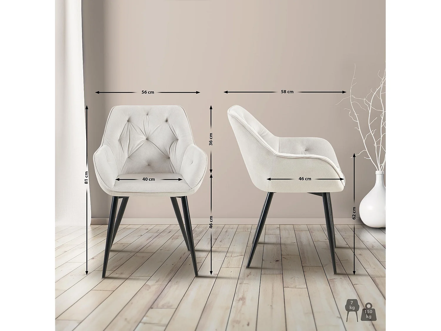chaises avec accoudoirs - Velours - Gris clair - Cassis
