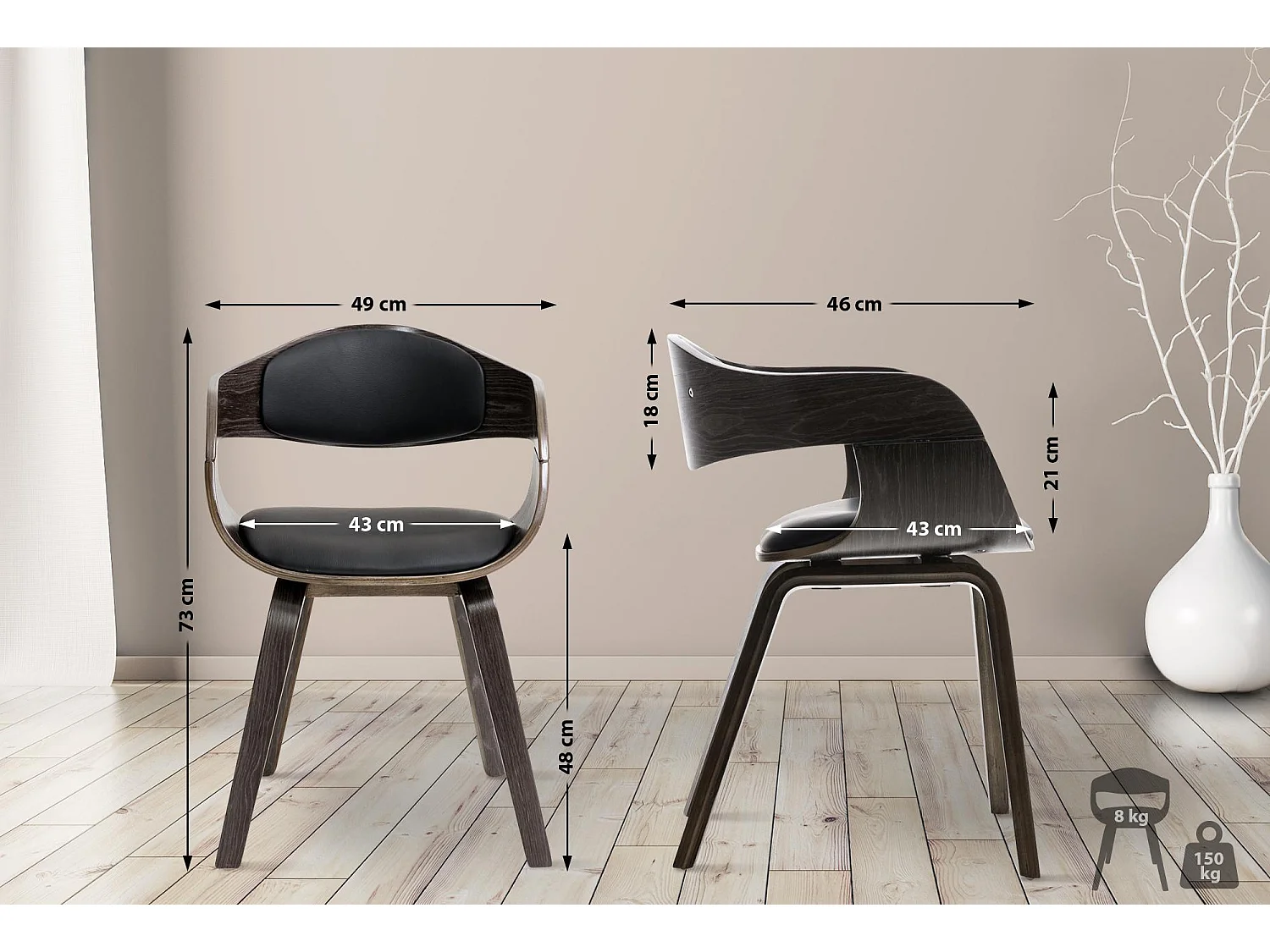 chaises avec accoudoirs - Similicuir - Noir / Gris - Kingston