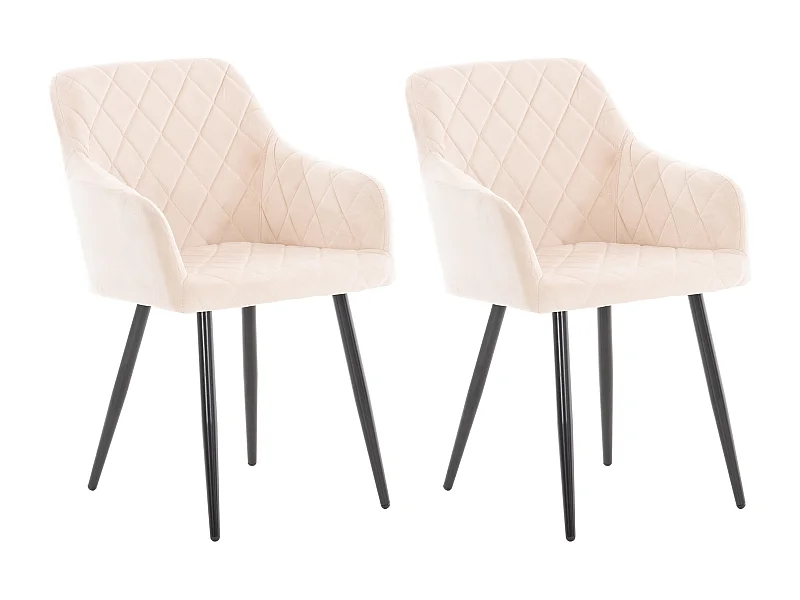 Lot de 2  chaises avec accoudoirs - Velours - Beige - Shila