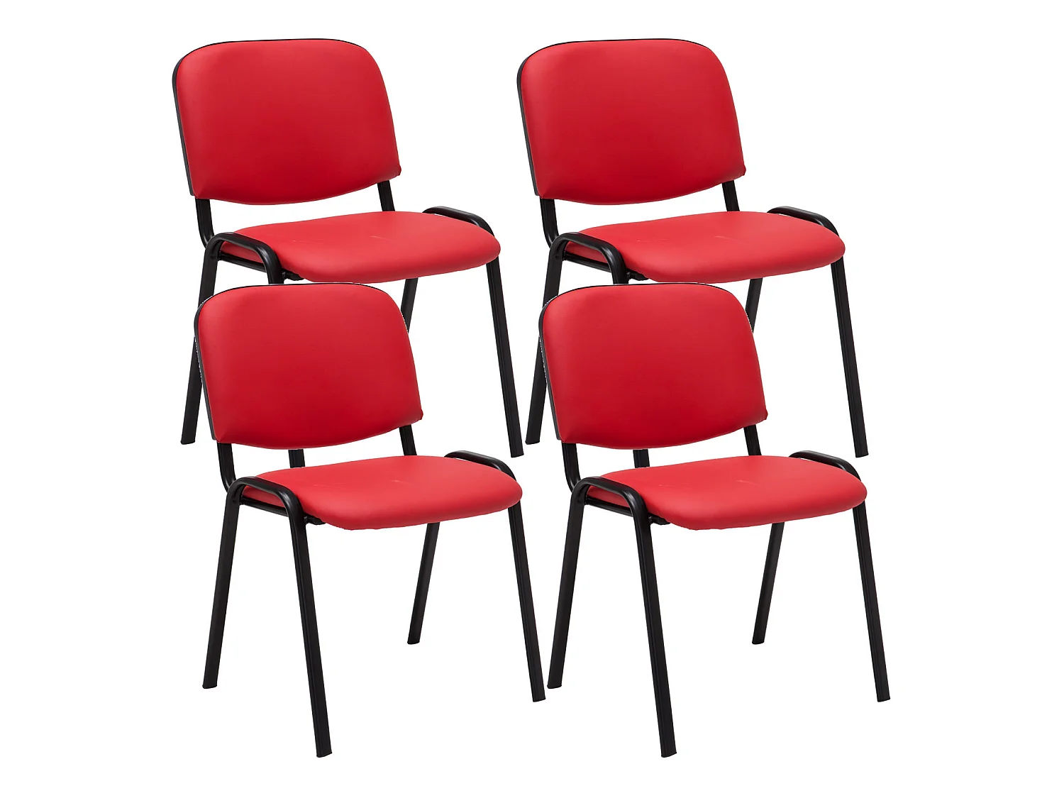 Lot de 4  Chaise de conférence - Similicuir & Métal noir mat - Rouge - Ken