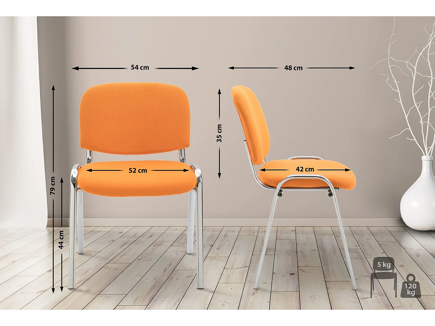 Chaise de salle à manger - Tissu & Métal chromé - Orange - Ken