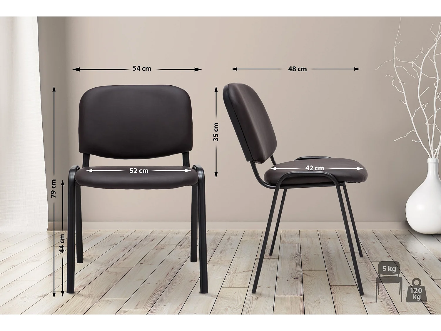 Chaise de salle à manger - Similicuir & Métal noir mat - Marron - Ken