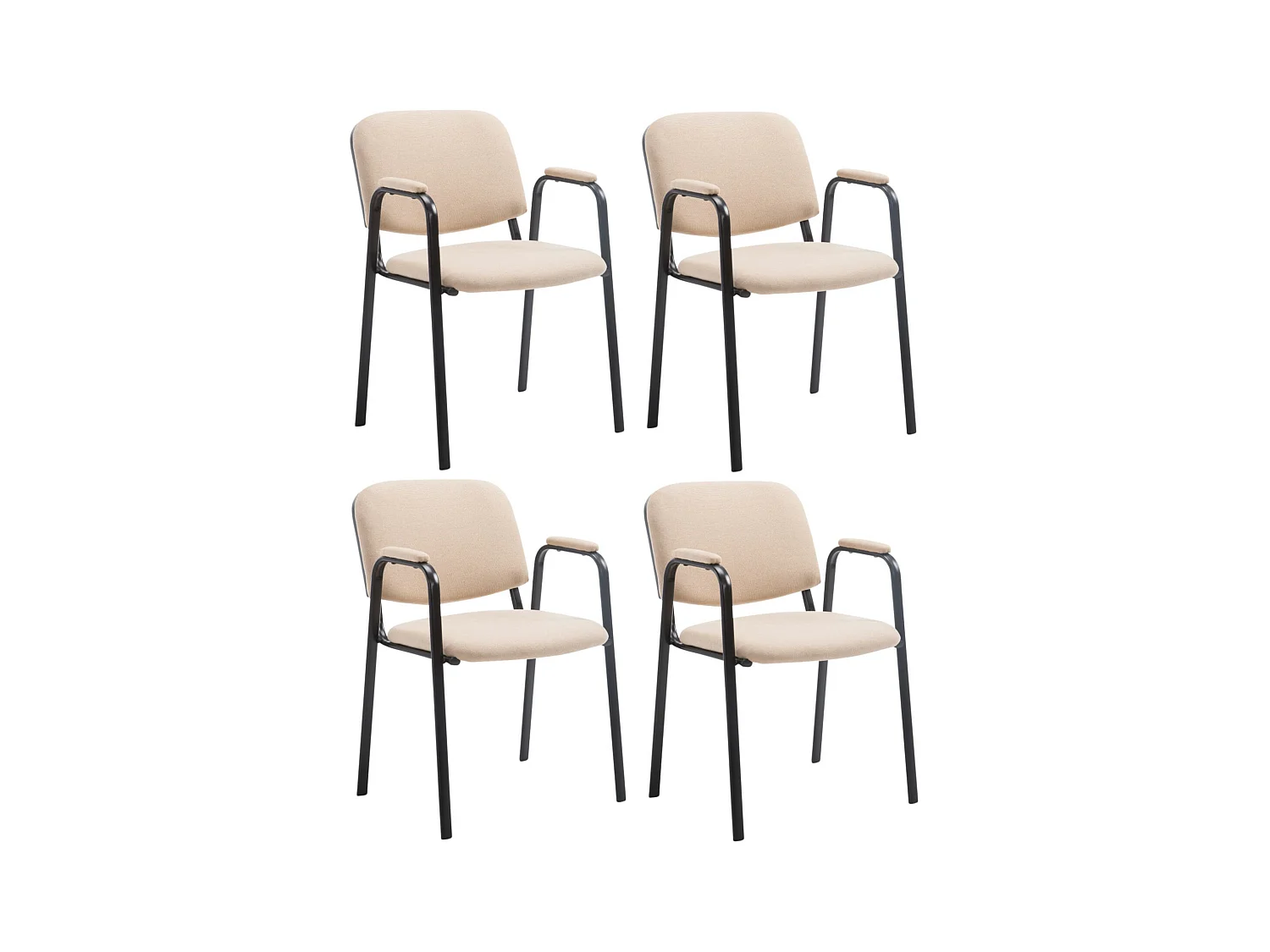 Lot de 4  Chaise de conférence - Tissu & Métal noir mat - Crème - Ken Pro