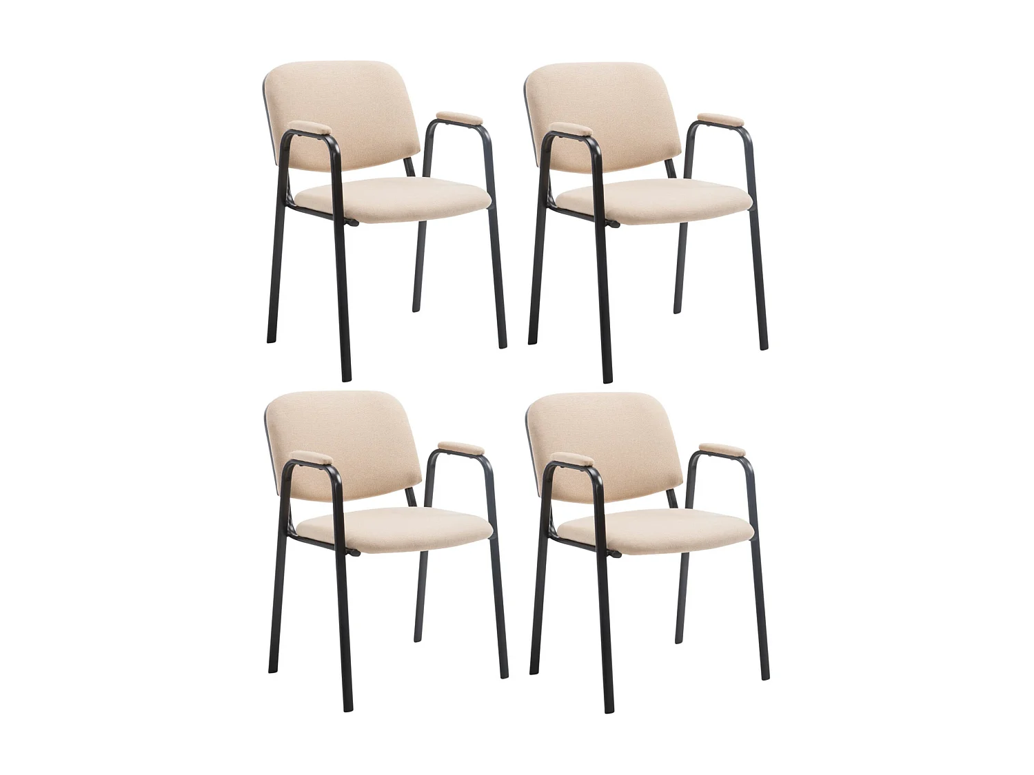 Lot de 4  Chaise de conférence - Tissu & Métal noir mat - Crème - Ken Pro