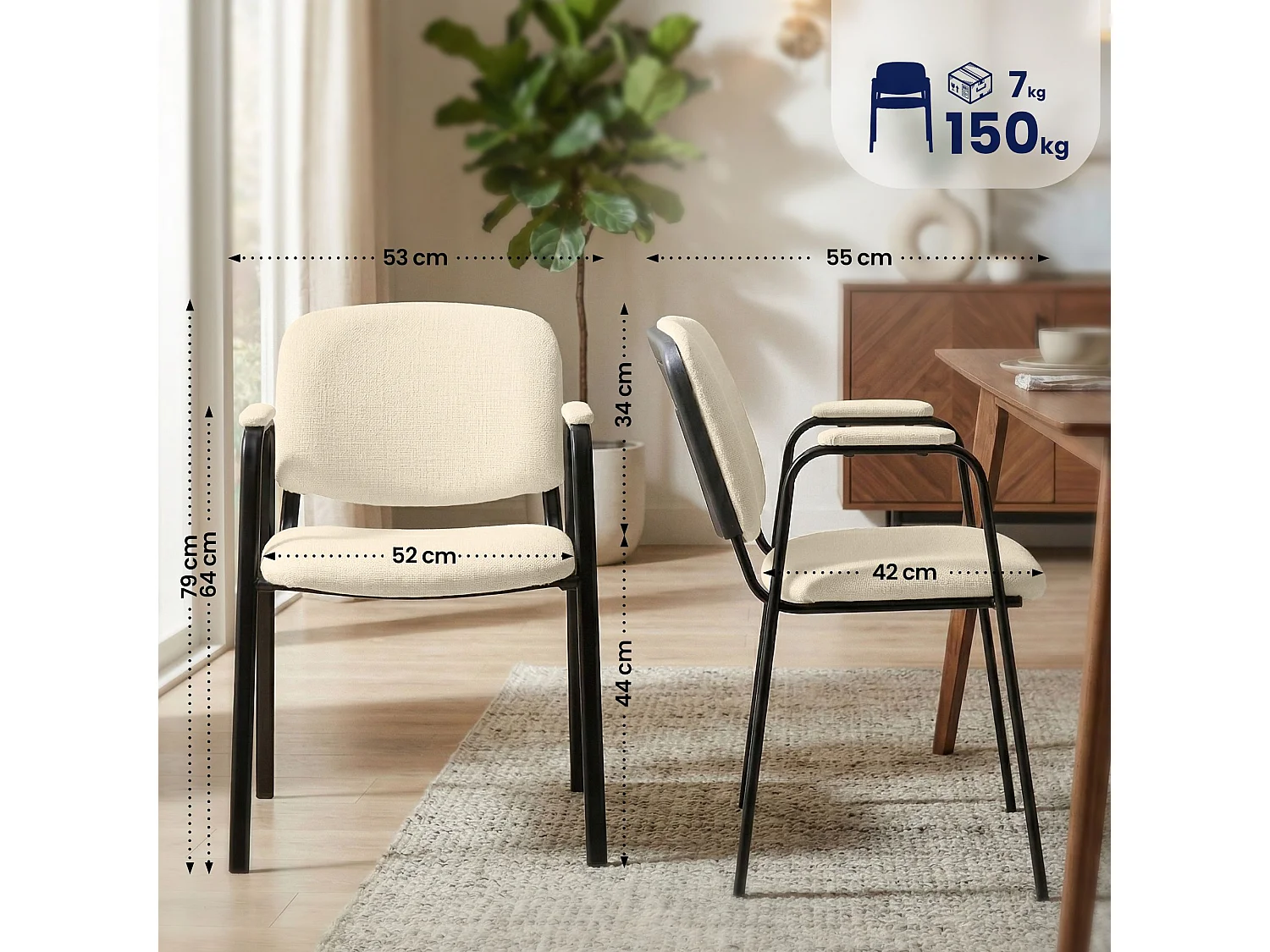 Lot de 4  Chaise de conférence - Tissu - Crème - Ken Pro