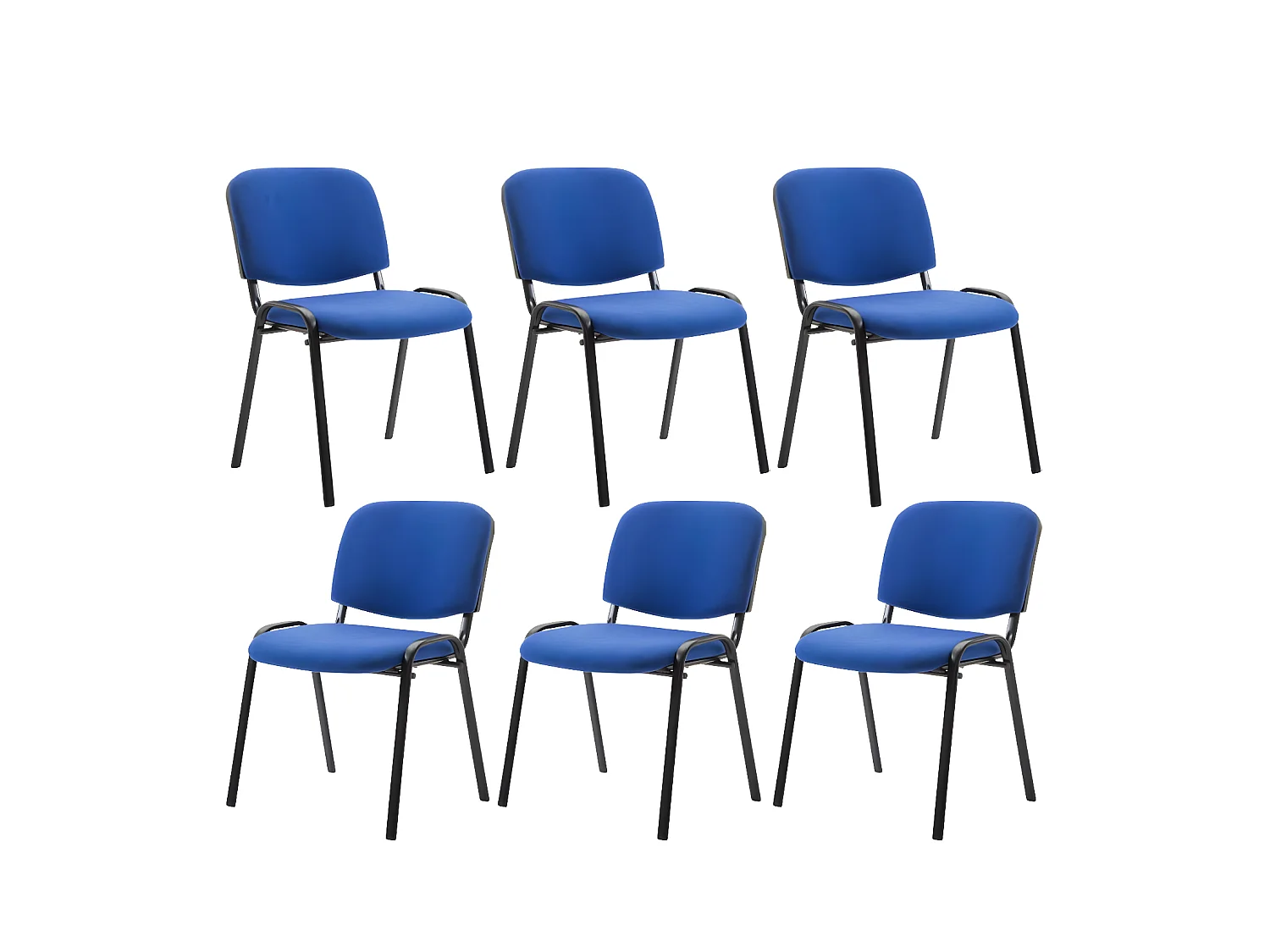 Lot de 6 Chaise de salle à manger - Tissu & Métal noir mat - Bleu - Ken